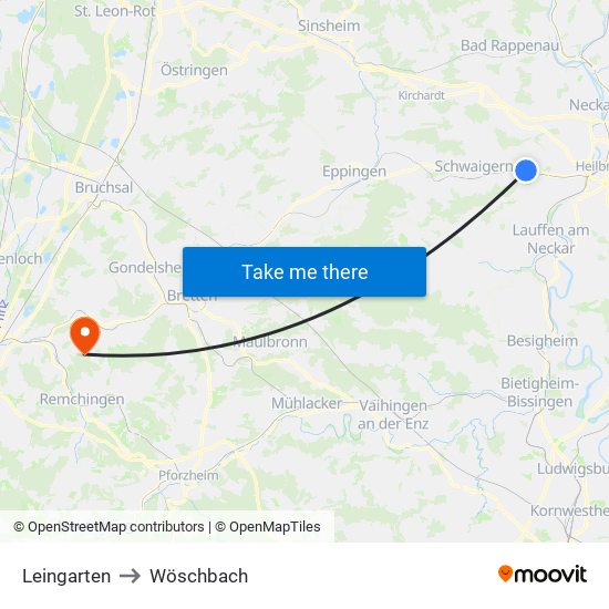 Leingarten to Wöschbach map