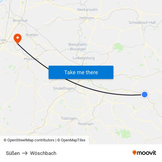 Süßen to Wöschbach map