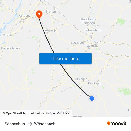 Sonnenbühl to Wöschbach map