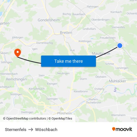 Sternenfels to Wöschbach map