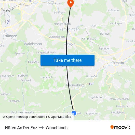 Höfen An Der Enz to Wöschbach map