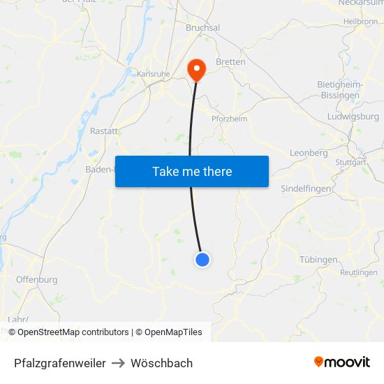 Pfalzgrafenweiler to Wöschbach map