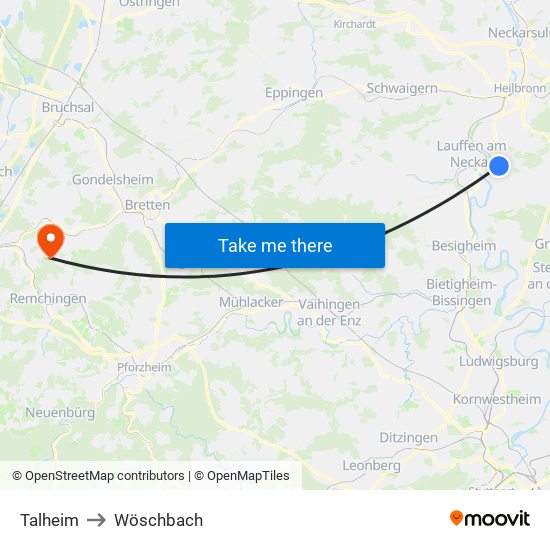 Talheim to Wöschbach map