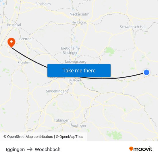 Iggingen to Wöschbach map