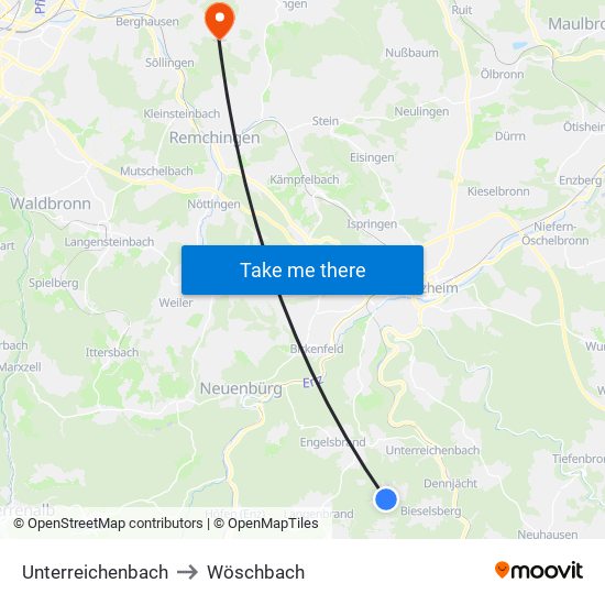 Unterreichenbach to Wöschbach map