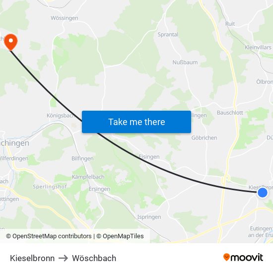 Kieselbronn to Wöschbach map