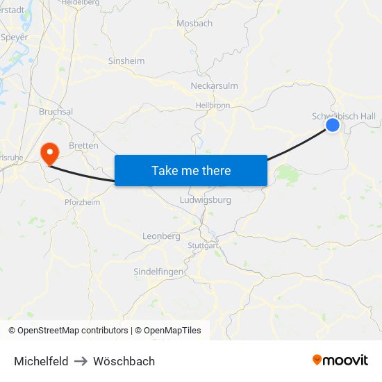 Michelfeld to Wöschbach map