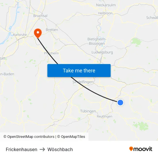 Frickenhausen to Wöschbach map