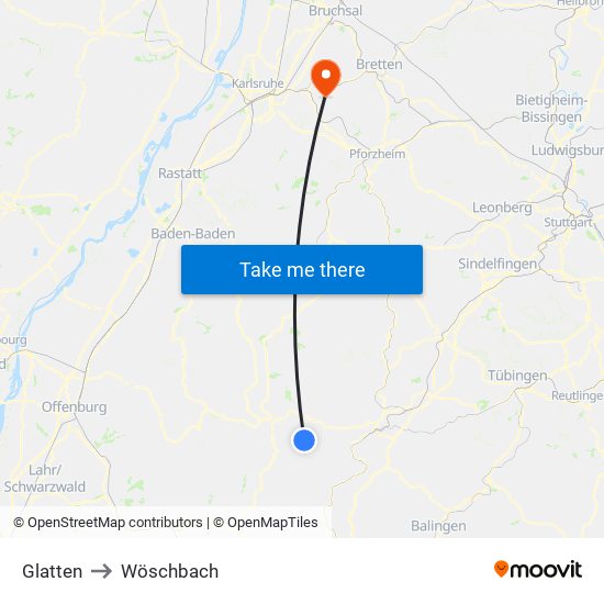 Glatten to Wöschbach map