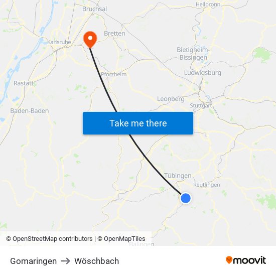 Gomaringen to Wöschbach map