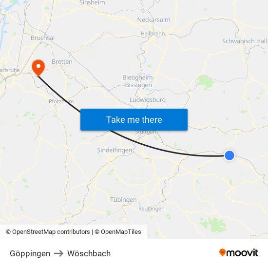 Göppingen to Wöschbach map