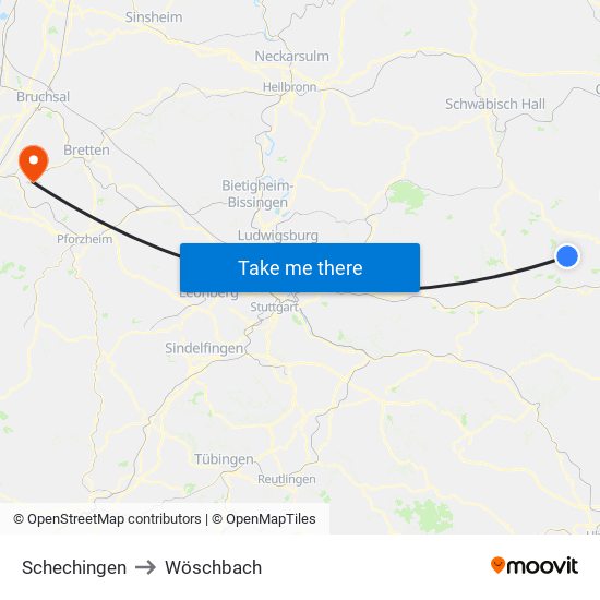 Schechingen to Wöschbach map