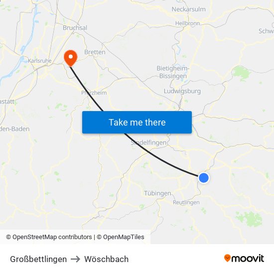 Großbettlingen to Wöschbach map