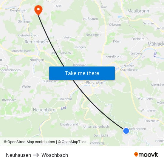 Neuhausen to Wöschbach map