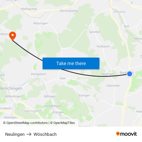 Neulingen to Wöschbach map