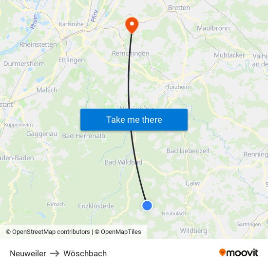 Neuweiler to Wöschbach map