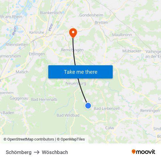 Schömberg to Wöschbach map