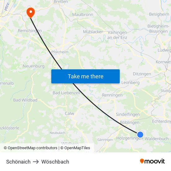 Schönaich to Wöschbach map