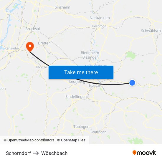 Schorndorf to Wöschbach map