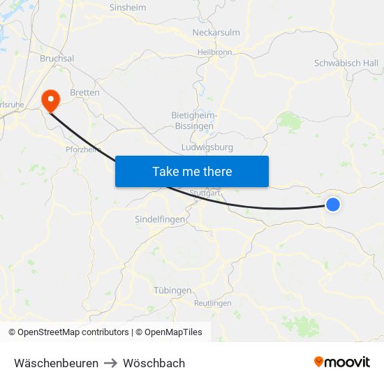 Wäschenbeuren to Wöschbach map