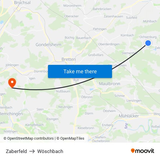 Zaberfeld to Wöschbach map
