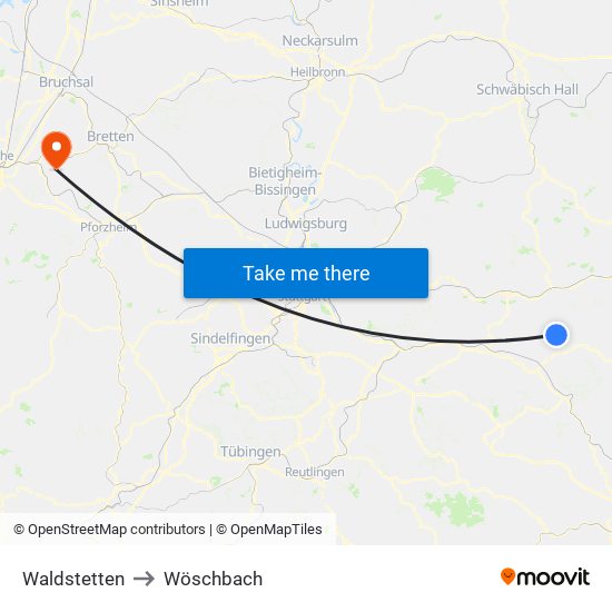 Waldstetten to Wöschbach map