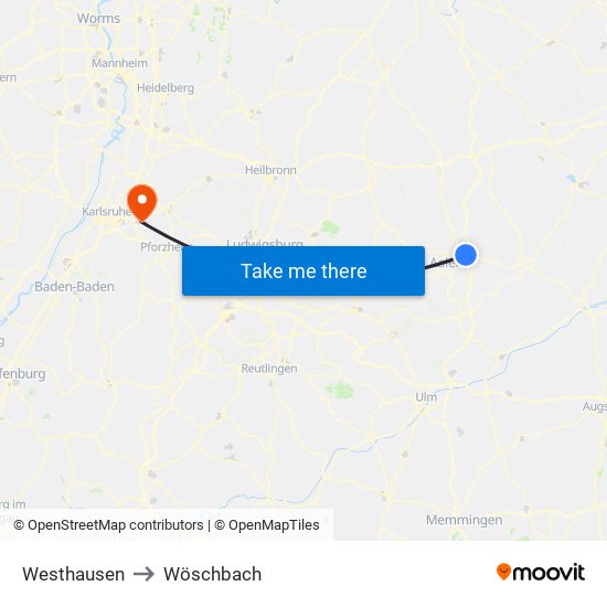 Westhausen to Wöschbach map