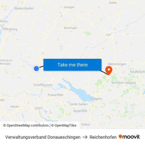 Verwaltungsverband Donaueschingen to Reichenhofen map