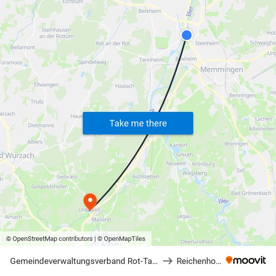Gemeindeverwaltungsverband Rot-Tannheim to Reichenhofen map