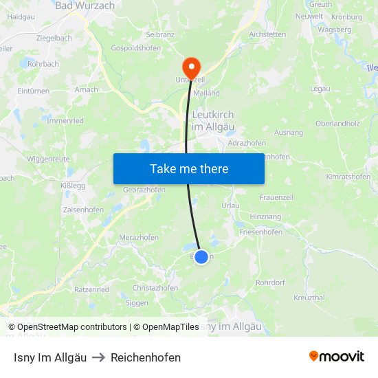 Isny Im Allgäu to Reichenhofen map
