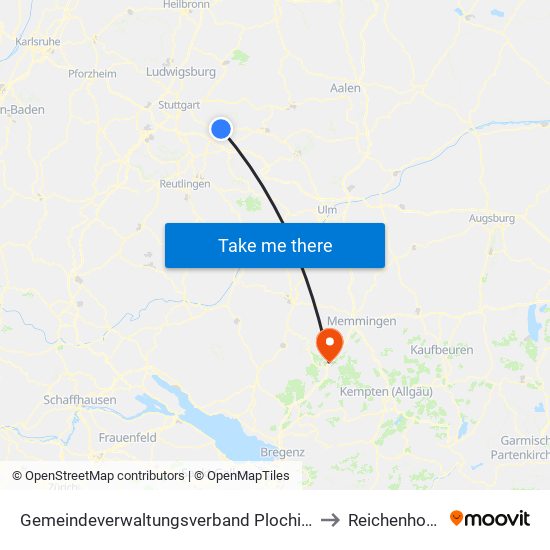 Gemeindeverwaltungsverband Plochingen to Reichenhofen map