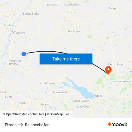 Elzach to Reichenhofen map