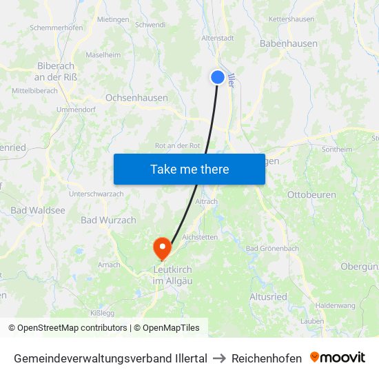 Gemeindeverwaltungsverband Illertal to Reichenhofen map