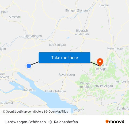Herdwangen-Schönach to Reichenhofen map