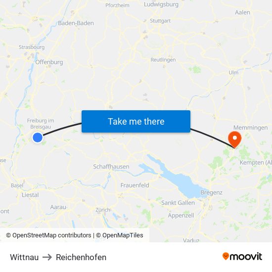 Wittnau to Reichenhofen map