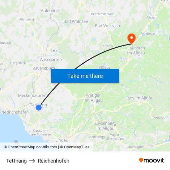 Tettnang to Reichenhofen map