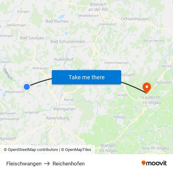 Fleischwangen to Reichenhofen map