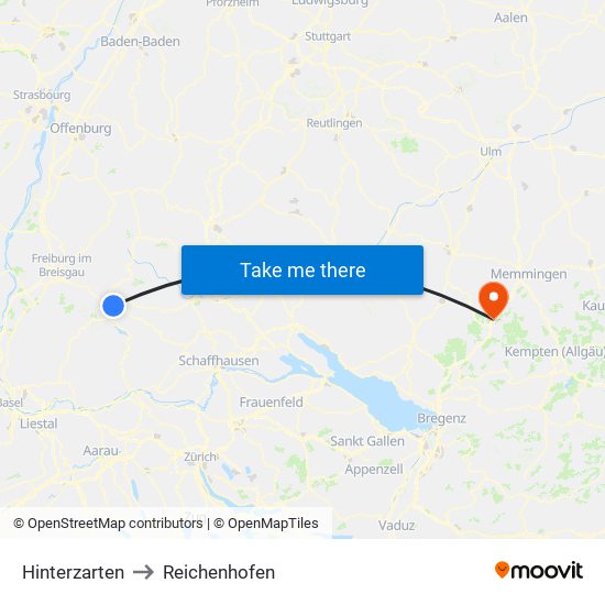 Hinterzarten to Reichenhofen map