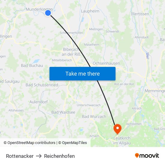 Rottenacker to Reichenhofen map