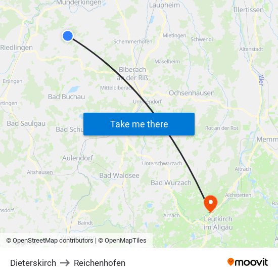 Dieterskirch to Reichenhofen map