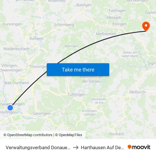 Verwaltungsverband Donaueschingen to Harthausen Auf Der Scher map