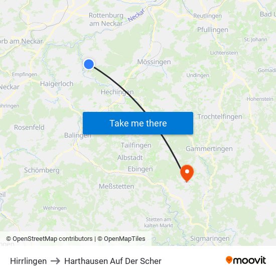 Hirrlingen to Harthausen Auf Der Scher map