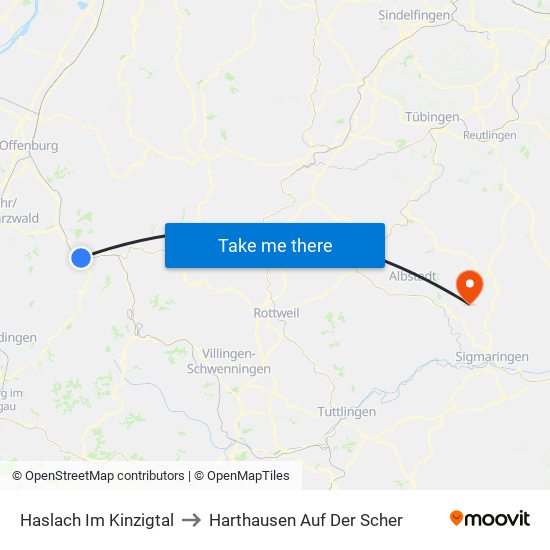 Haslach Im Kinzigtal to Harthausen Auf Der Scher map