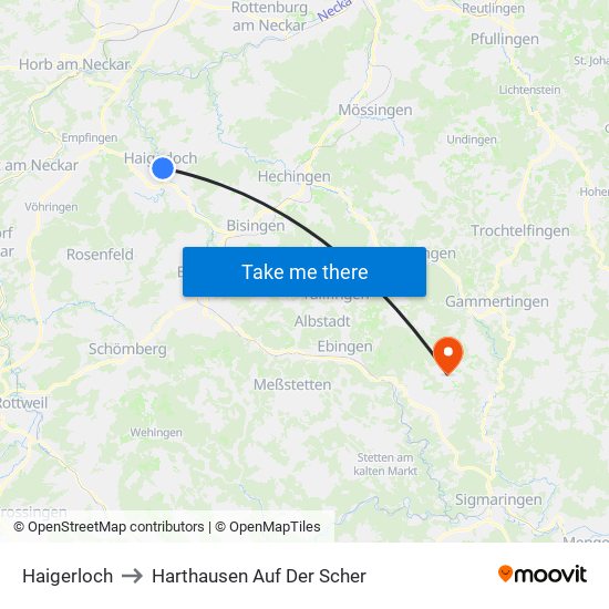 Haigerloch to Harthausen Auf Der Scher map