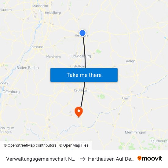 Verwaltungsgemeinschaft Neckarsulm to Harthausen Auf Der Scher map