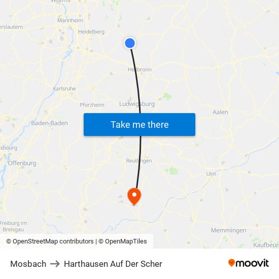 Mosbach to Harthausen Auf Der Scher map