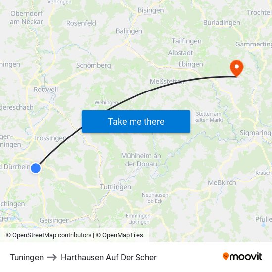 Tuningen to Harthausen Auf Der Scher map