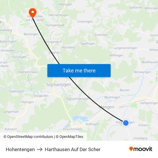 Hohentengen to Harthausen Auf Der Scher map