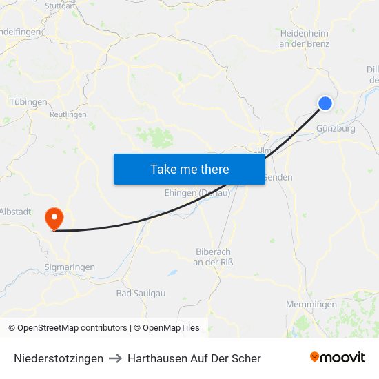 Niederstotzingen to Harthausen Auf Der Scher map