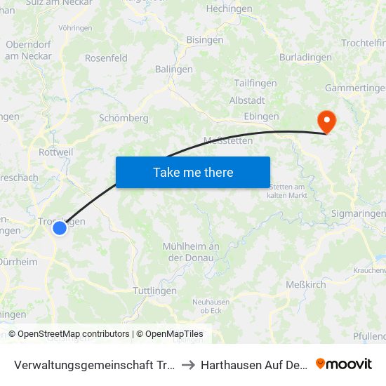 Verwaltungsgemeinschaft Trossingen to Harthausen Auf Der Scher map